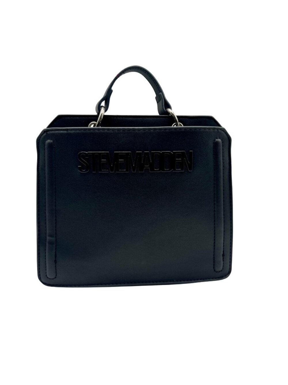 Steve Madden Black Faux Leather Bevelyn Small Satchel Bag